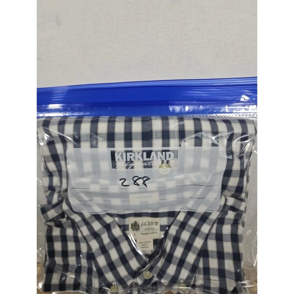 J.Crew Mens Tailored Fit Gingham Button Down Shirt Navy Blue‎ White Large 26364